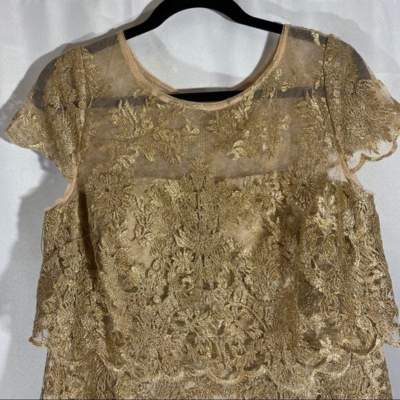 ADRIANNA PAPELL MOTHER OF THE BRIDE GOLD LACE GOWN NWT NEW SIZE 4 - Picture 4 of 9
